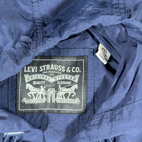 Levis Jacket Adult XXL Blue Gray Taslan Anorak Nylon Colorblock Windbreaker Y2K - Picture 4 of 11